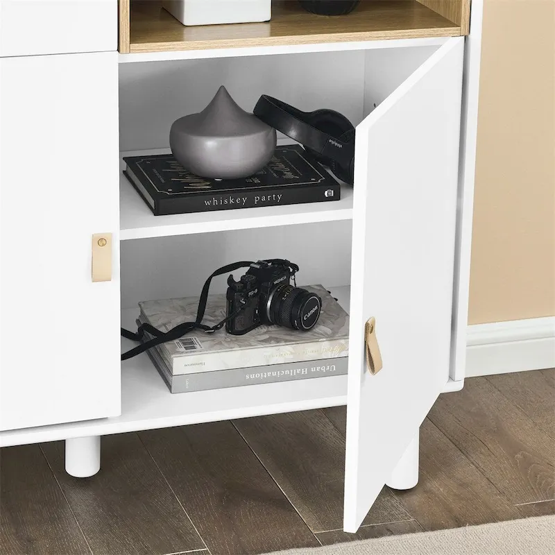 Modern Wood Sideboard Cabinet with Round Legs and Shelf