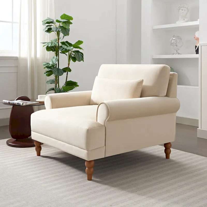 Beige 37.8 Velvet Accent Chair