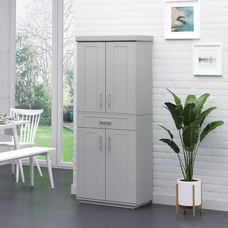 Tall Pantry Cabinet with 2 Doors, Drawer & Adjustable Shelves – Tan, Particle Board, Anti-Tip, 72