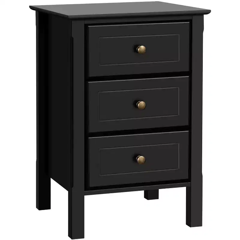3 Drawer End Table with Solid Wood Legs for Living Room