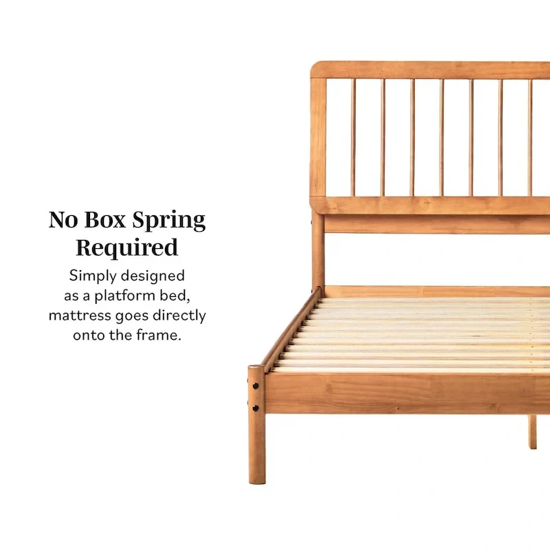 Solid Wood Queen Spindle Bed, Caramel / Natural Pine / Black, Fits 2