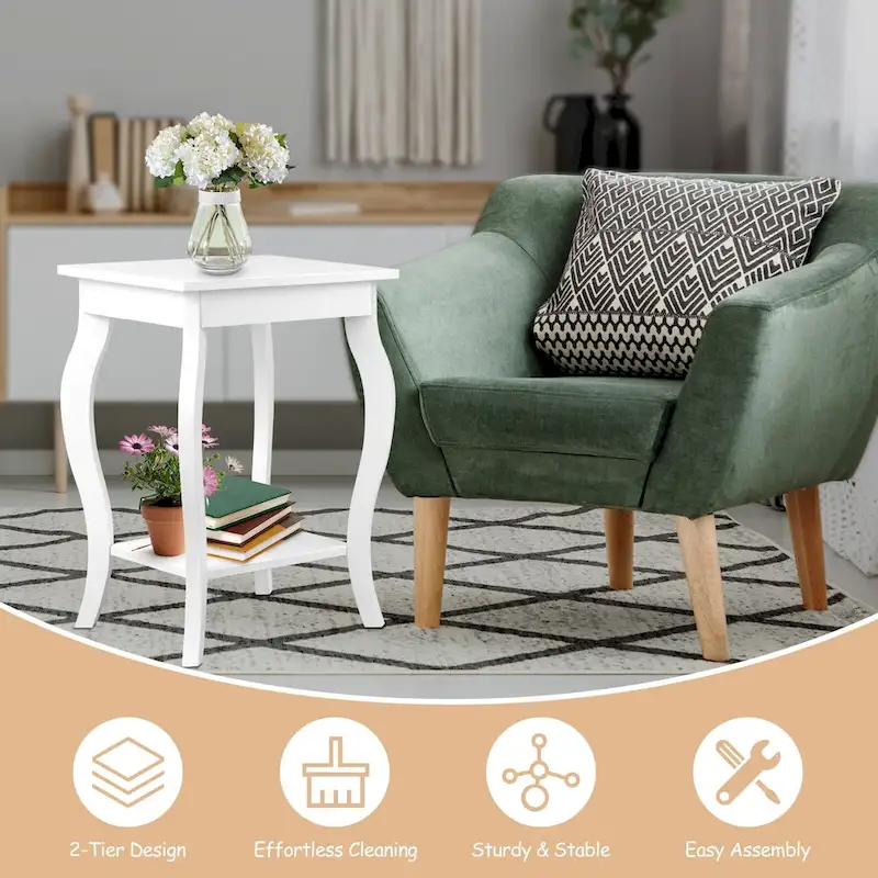 Set of 2 Accent Side Tables with Shelf - 16 x 16 x 24 (L x W x H)