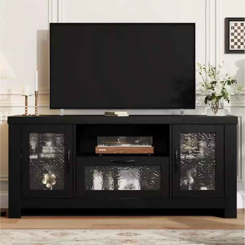 COZONY 55 Farmhouse Sideboard Buffet Cabinet with Acrylic Doors, Brown Coffee Bar Cabinet with Adjustable Shelves and Storage