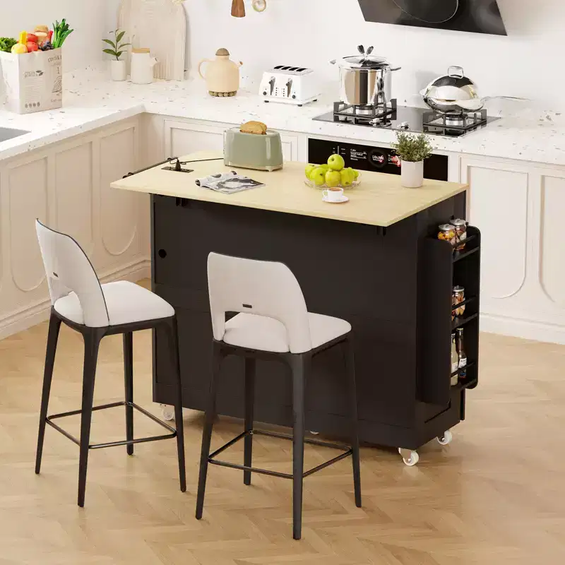 COZONY Rolling Kitchen Island Cart with Drop Leaf, Portable Kitchen Cart with Drawers and Storage Shelves, Mobile Workstation with Locking Wheels