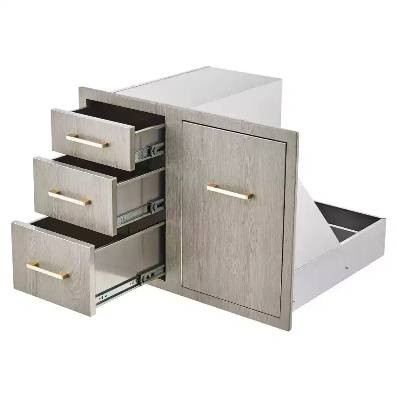 38.2W Stainless Steel Outdoor Drawer Cabinet with Propane Tank Storage, Garbage Ring, Triple Drawers, Access Door, New Magnolia Color