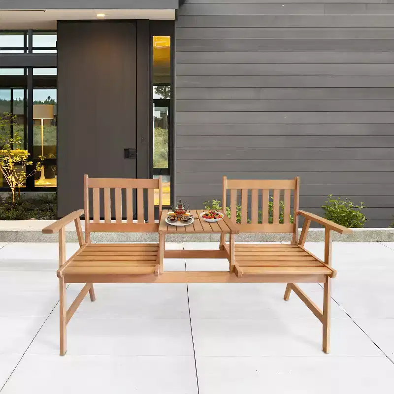 BestMassage Garden Bench Outdoor Patio Bench Acacia Wood Park Bench with Table, Nature
