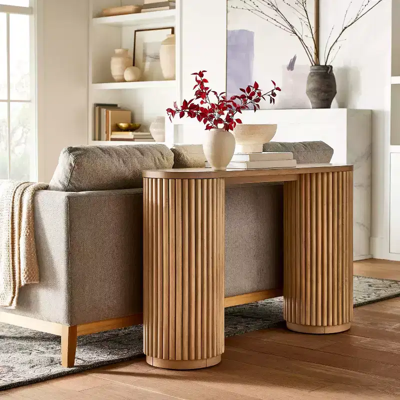 Dowel Console Table, Natural Oval Silhouette with Scalloped Legs