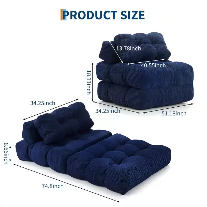 Folding Sofa Bed 2-Pack, Convertible Sleeper Chair with Pillow & Ergonomic Support, Portable & Machine Washable  Ideal for Living Room & Bedroom
