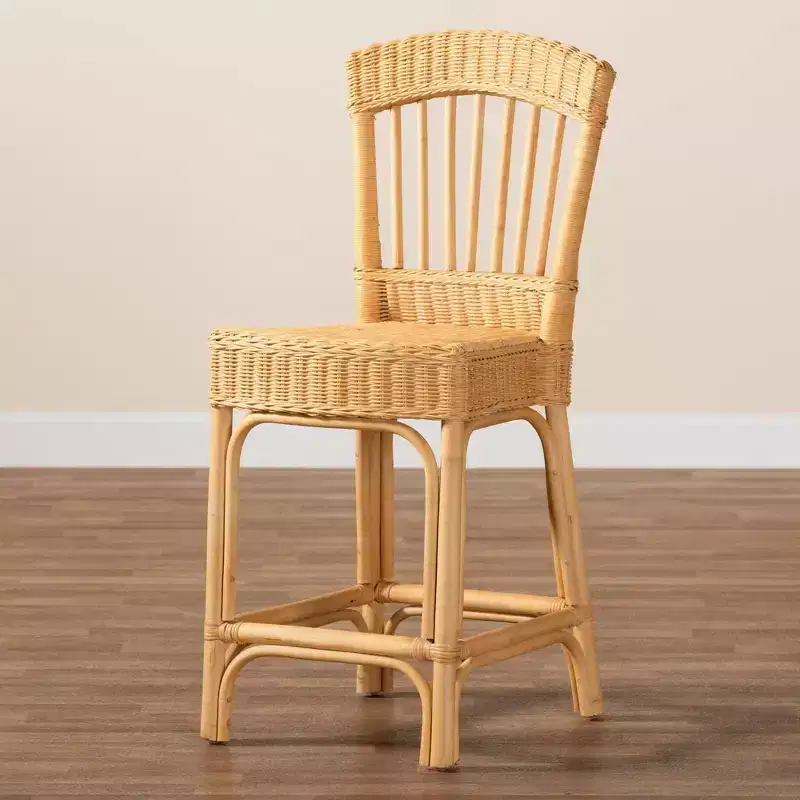 bali & pari Barito Natural Rattan Counter Height Barstool: Bohemian Design, No Assembly Required