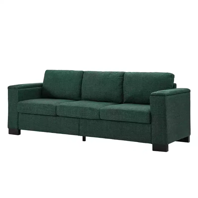 MAYEERTY 93.7 Modern Style Living Room Sofa Fabric Couch Square Arm Sofa with Cup Holder Upholstered Polyester Green