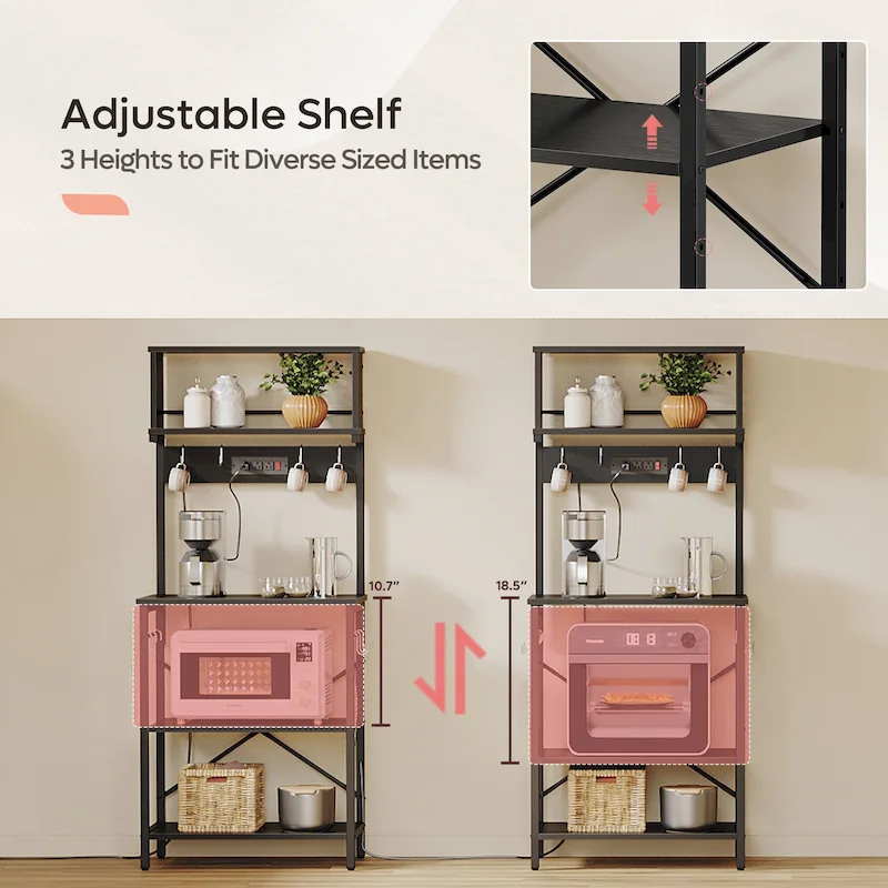 60 Inch Kitchen Baker's Rack with Hutch 8 Side Hooks