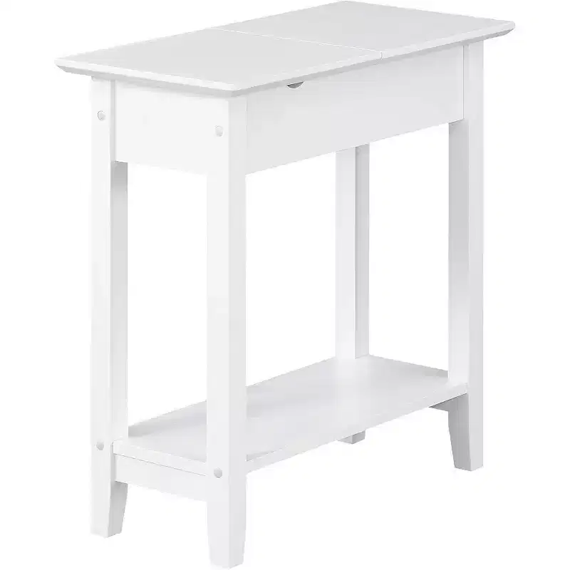 HomeStock Belmont Slim Flip Top End Table with Hidden Storage Compartment, Built-In Charging Station, USB Ports and Cable Management Hole