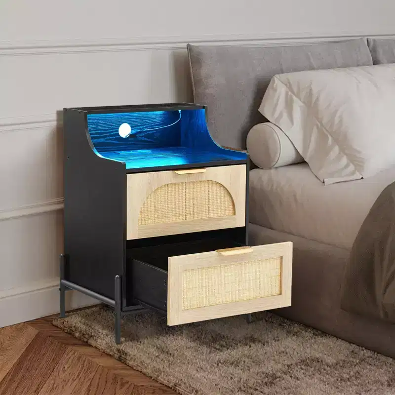 Wood Curved-Edge Nightstand with Three Drawers
