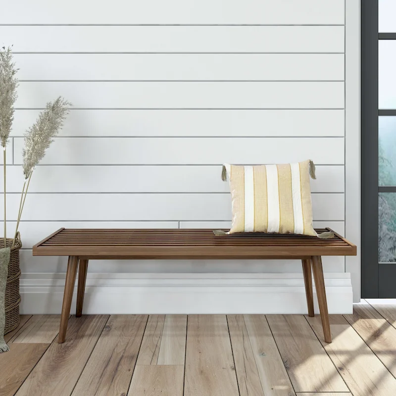 Plank and Beam Mid Century Double Wood Entryway Bench - 56.3 L x 16.5 W x 17.5 H