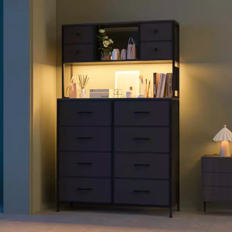 Dresser with 12 Fabric Drawers, Dresser for Bedroom with Charging Station, Dressers & Chests of Drawers