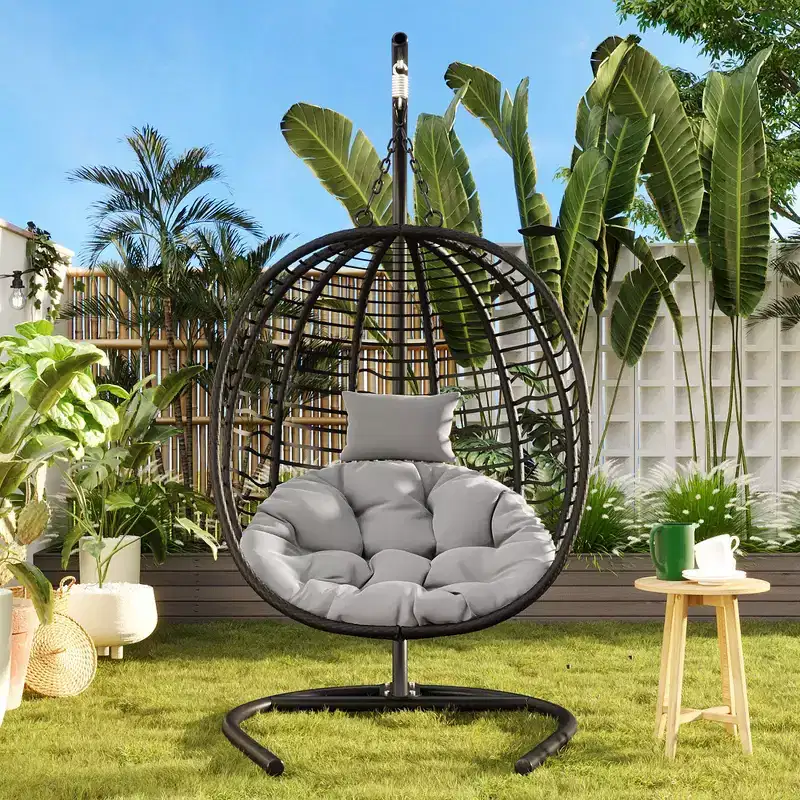 Whisen Single Person Folding Egg Chair with Stand, Hammock Swing Chair with Adjustable Anti-Slip Feet