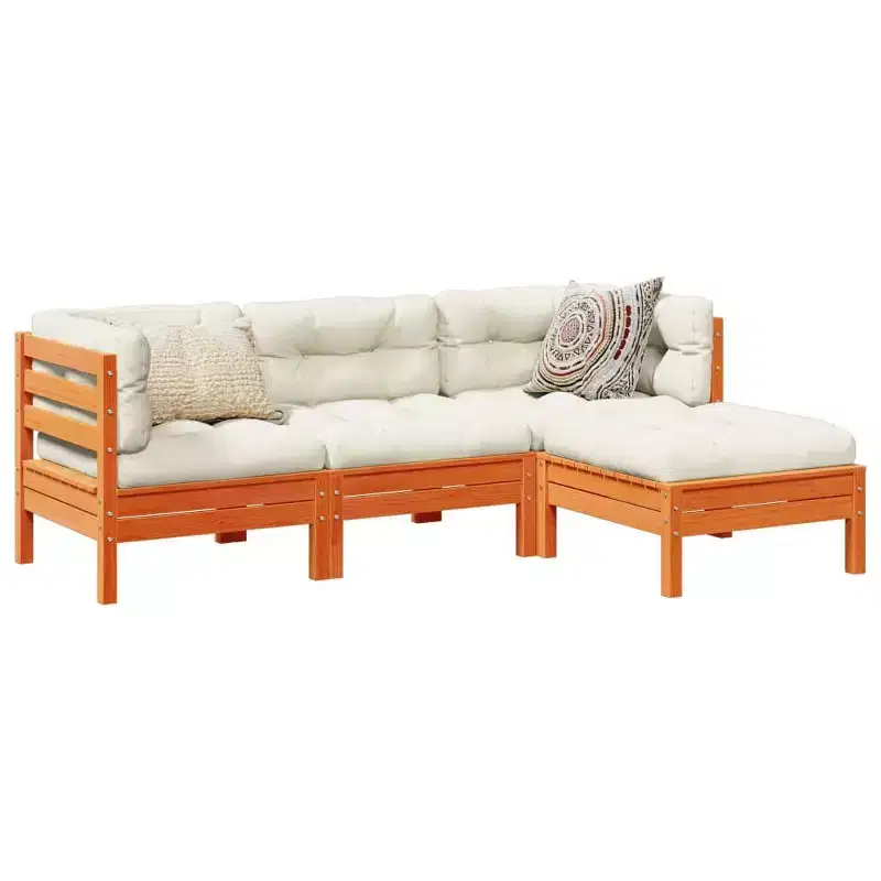 vidaXL 4 Piece Patio Sofa Set with Cushions - Wax Brown