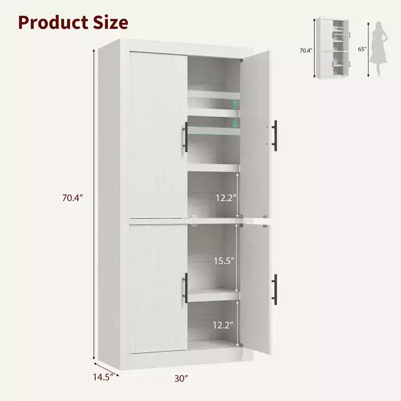 Tall Wooden Kitchen Pantry Cabinet for Dining, Living Room