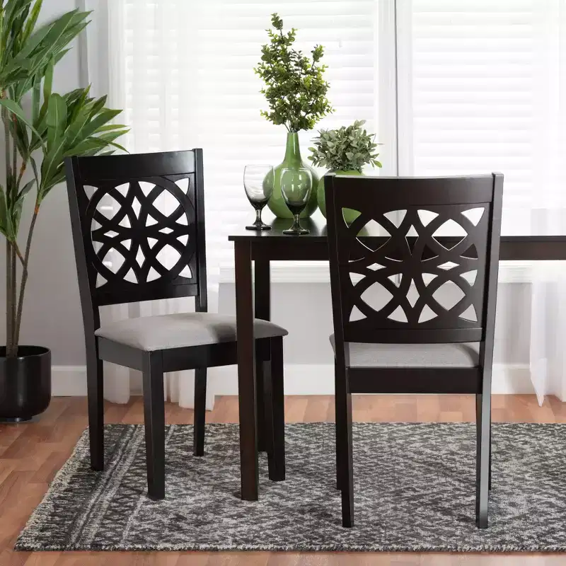Modern Fabric Upholstered Dining Chair, Openwork High Back, Rubberwood Tapered Legs