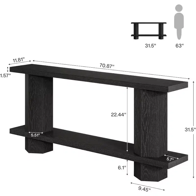 Lantine 71-Inch Long Console Table for Entryway, Wooden Sofa Table Behind Couch, for Living Room, Hallway, Foyer, Black
