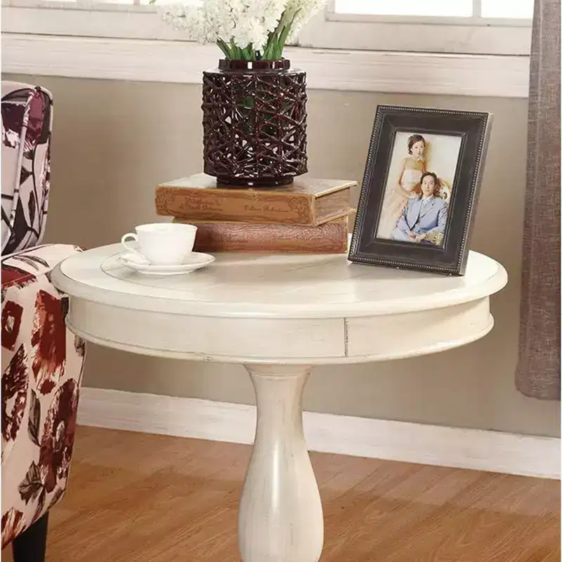 Rene White Round Wood Pedestal Side Table