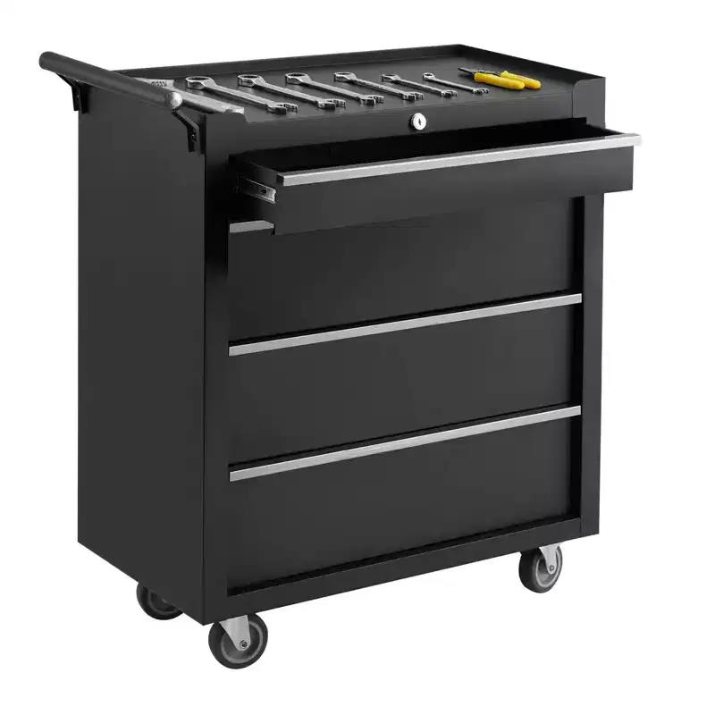 4-Drawer Mobile Tool Cart with Key Lock & Liners, Heavy-Duty Rolling Tool Cabinet for Garage & Workshop