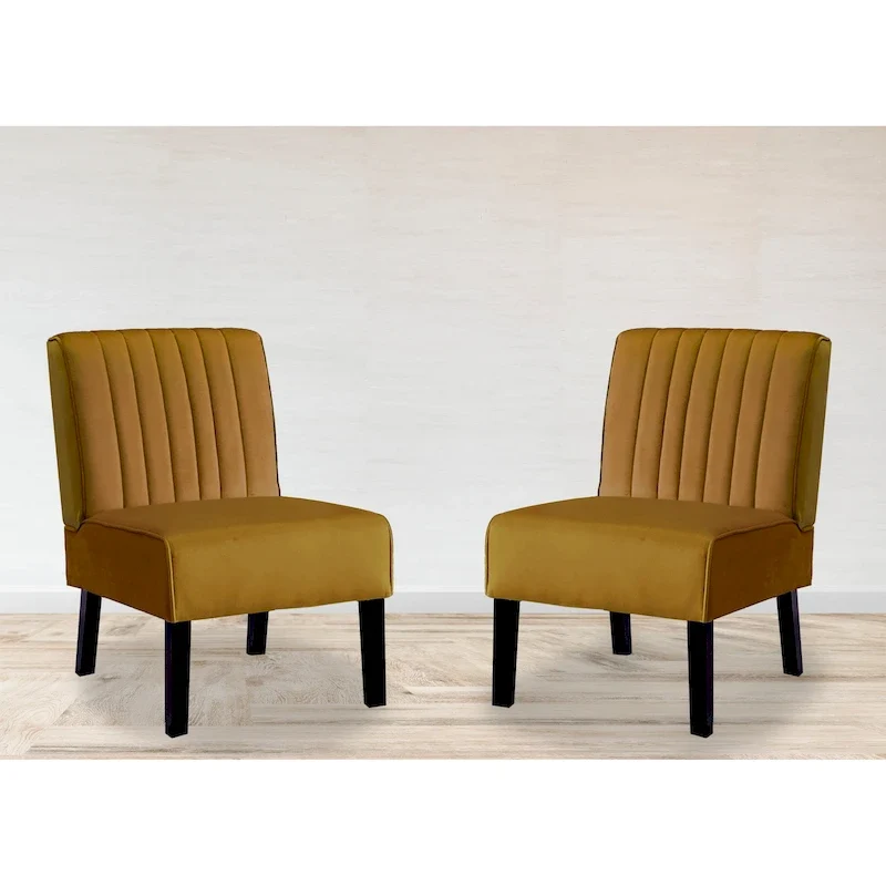 US Pride Nightingale Velvet Stripe Back Accent Chair Set of 2