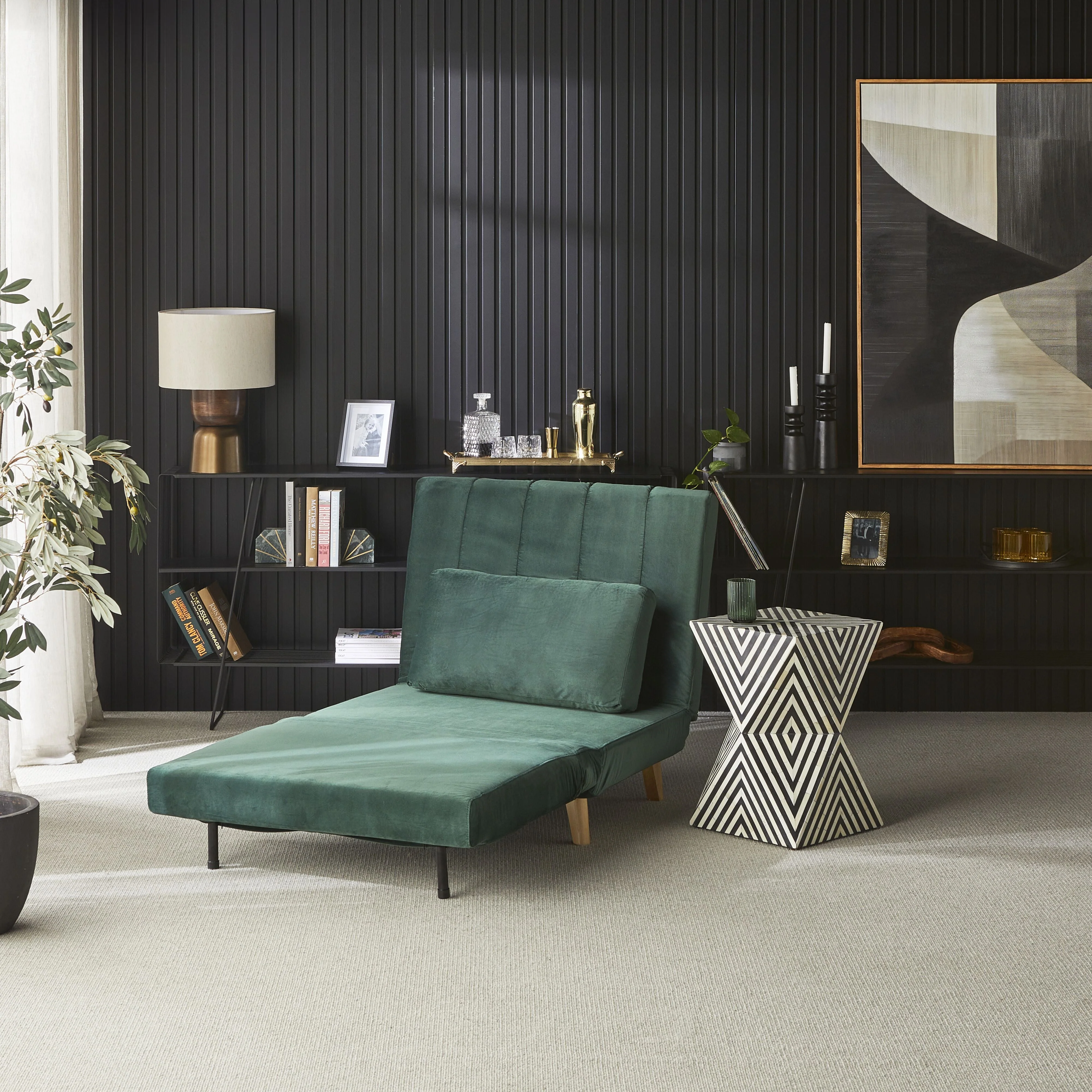 Velvet Single Sofa Bed Emerald Green Armless