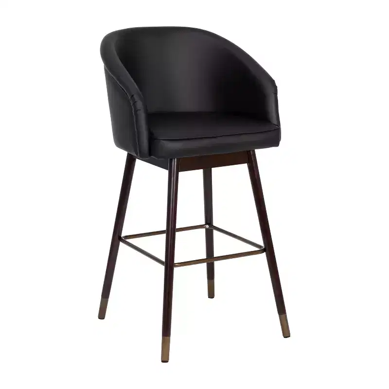 Commercial Grade Mid-Back Modern Barstool with Beechwood Legs and Curved Back