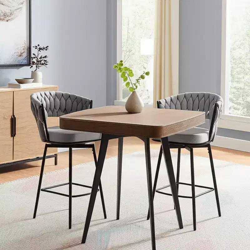 HomeRoots Set of Two 26 Gray and Black Fabric and Metal Counter Height Swivel Bar Chairs