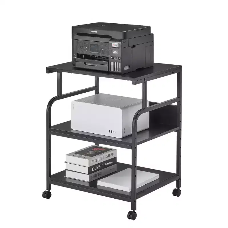 VECELO Printer Stand, 3-Tier Rolling Cart with 5-Level Adjustable Shelves & Lockable Wheels, Black