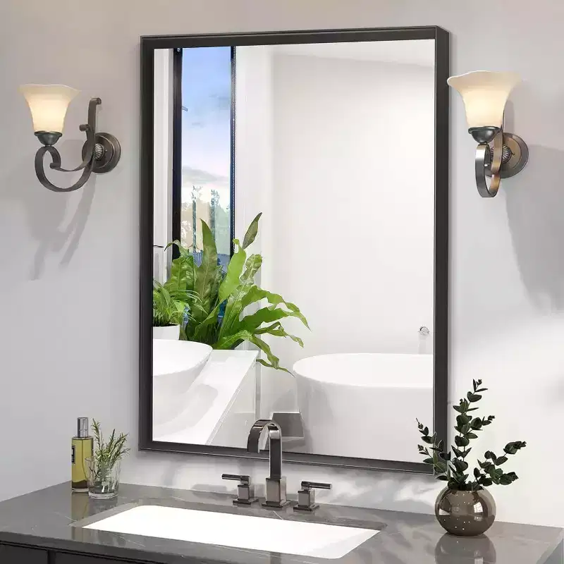 Bathroom Mirror 40x30inch Modern Rectangular Wall-Mounted Square Corner Vanity Mirror with Metal Frame for Living Room Entryways 40x30in