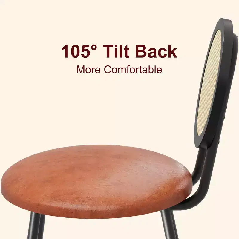 Modern upholstered dining chairs  Contemporary set with natural rattan backrest, metal legs  Space-saving design for dining room