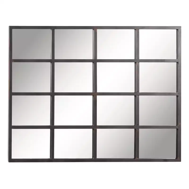 Glass Window Pane Inspired Wall Mirror Black - Olivia & May: Industrial Style, 45x35.38", Iron Frame