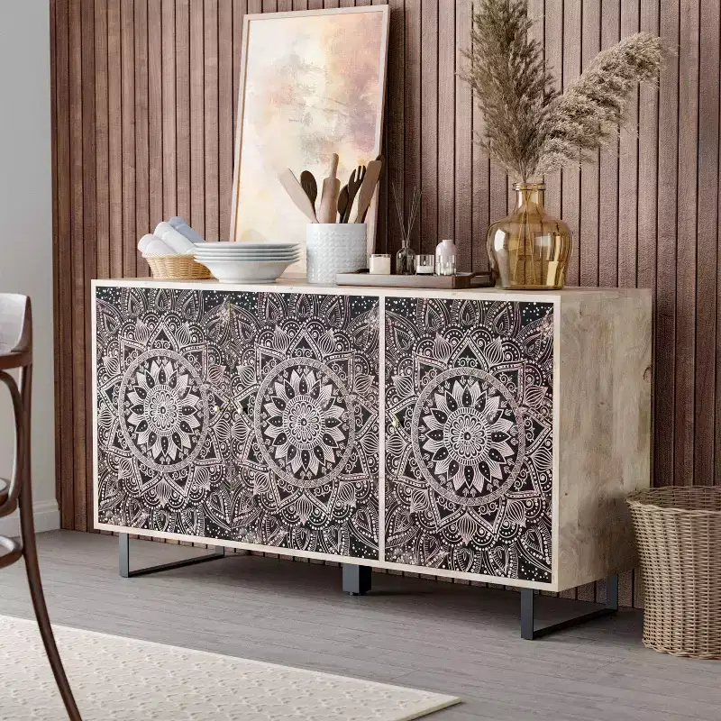Mango Wood Buffet Server with 4 Shelves and 3 Doors