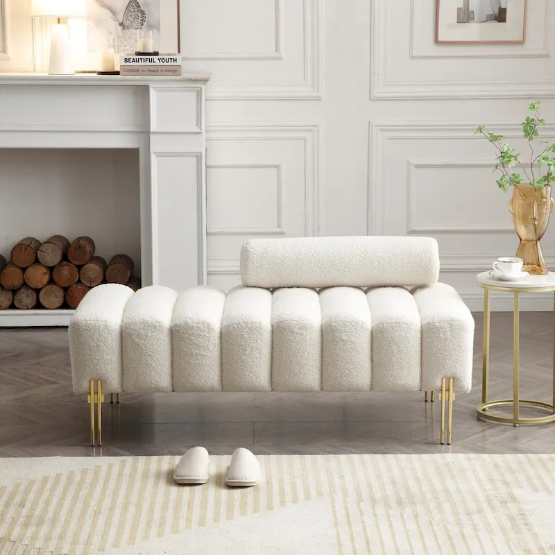53.2 Width Modern End of Bed Bench Fabric Upholstered 2 Seater Sofa Couch Entryway Ottoman Bench
