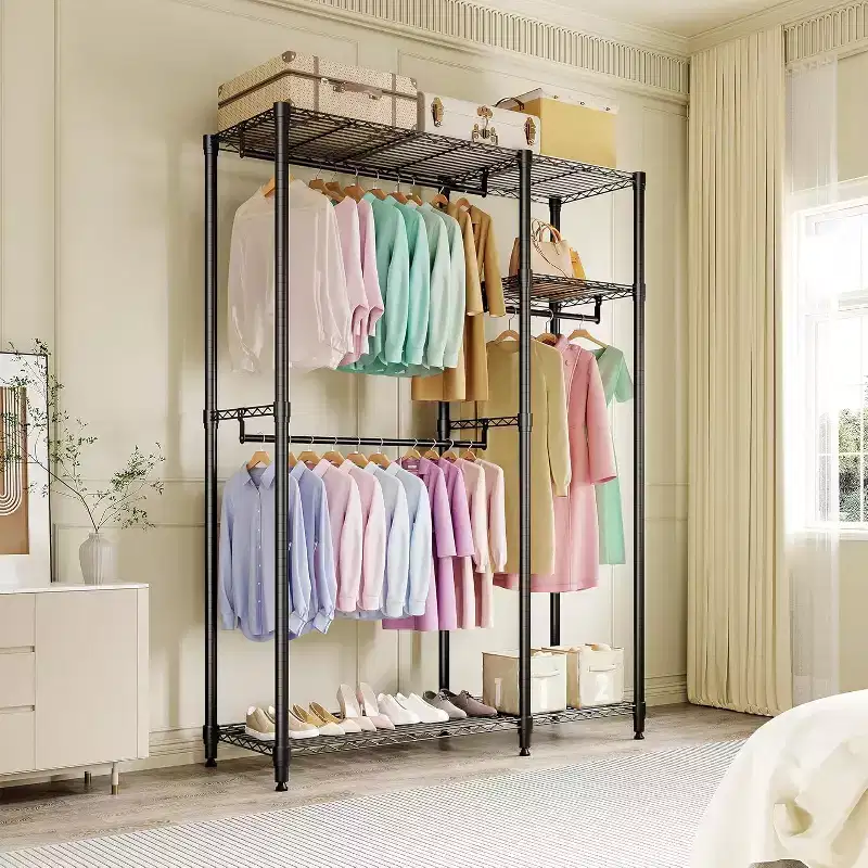 COZONY Heavy Duty Clothes Rack - Freestanding Closet Organizer w/ 4 Rods & Adjustable Shelves