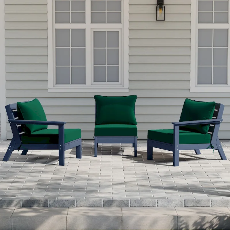 Polytrends Birchwood All Weather HDPE Outdoor Patio Deep Seating Navy Blue Sofa With Cushions (3-Piece)