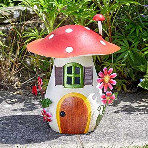 Metal Mushroom Fairy House Garden Ornament Hand Painted 29cm