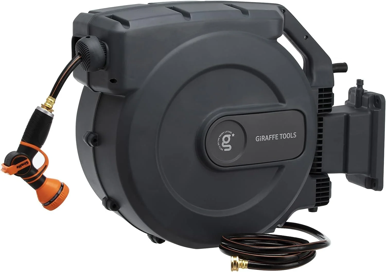 Retractable Garden Hose Reel with Auto Rewind Wall Mount and 7 Spray Patterns
