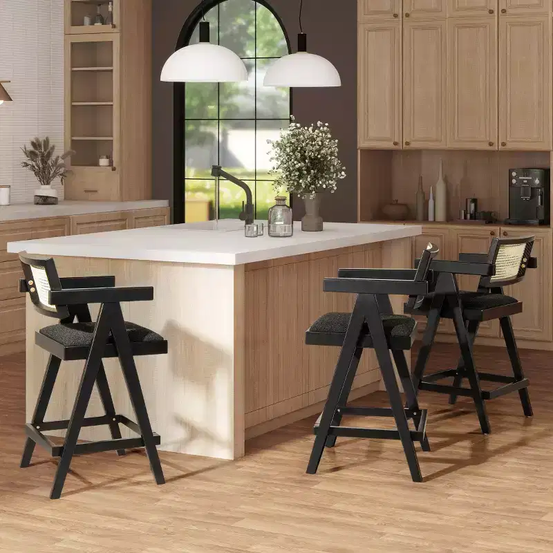 29.5 Modern Resin Webbing Back Bar Stool with Arms, Set of 3