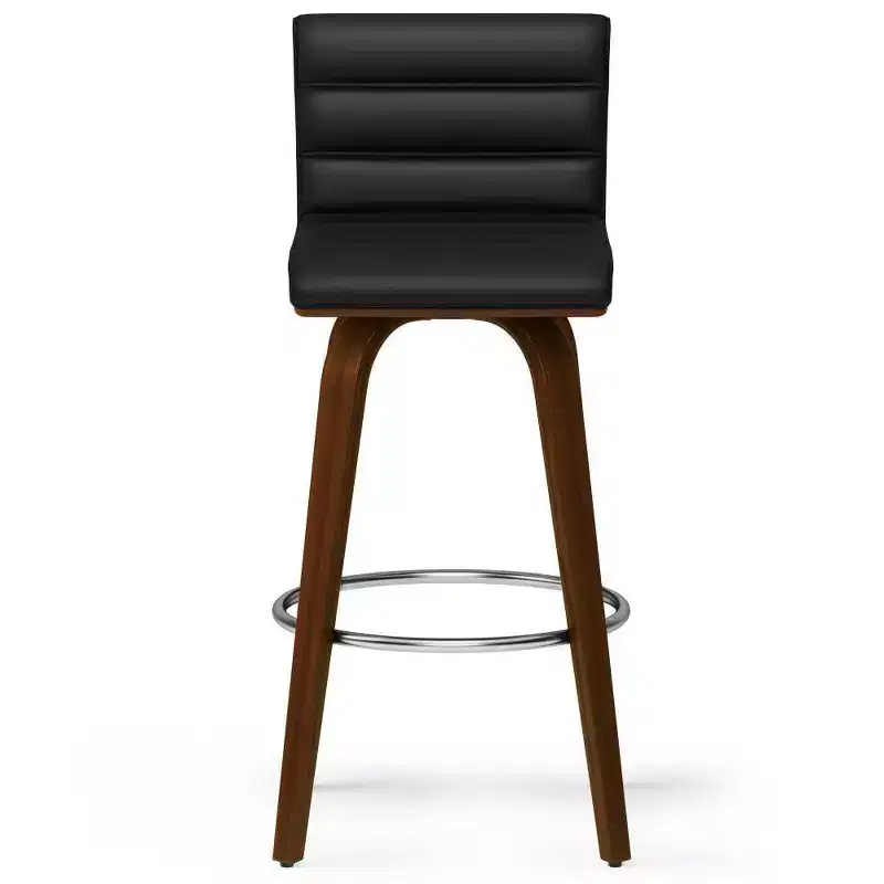 WyndenHall Madigan Barstool Black: Mid-Century Modern, Adjustable Height, Faux Leather Upholstery, Wood & Metal Frame
