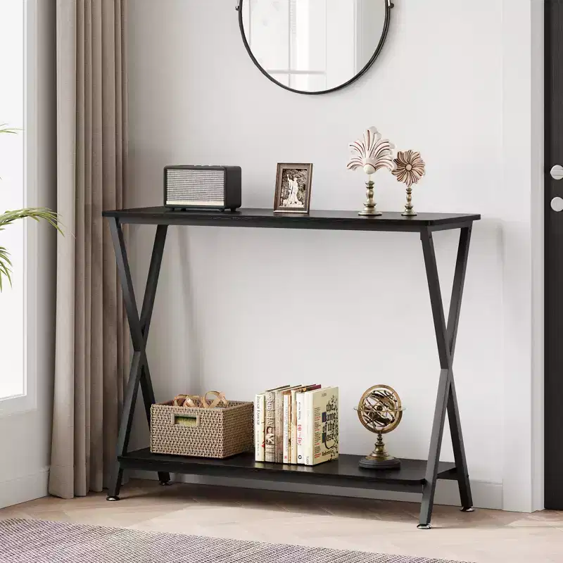 Sofa Tables Narrow Long Behind Couch Table, 2-Tier Industrial Entryway Table, Living Room Console Table, Metal Shelf, for Living Room, Foyer, Hallway