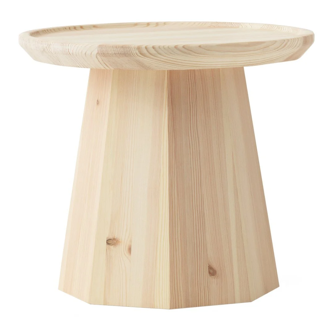 Scandinavian Pinewood Coffee Table with Sculptural Octagonal Base for Living Room