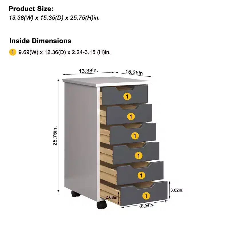 Trendfurn Omnia Narrow 6 Drawer Roll Cart
