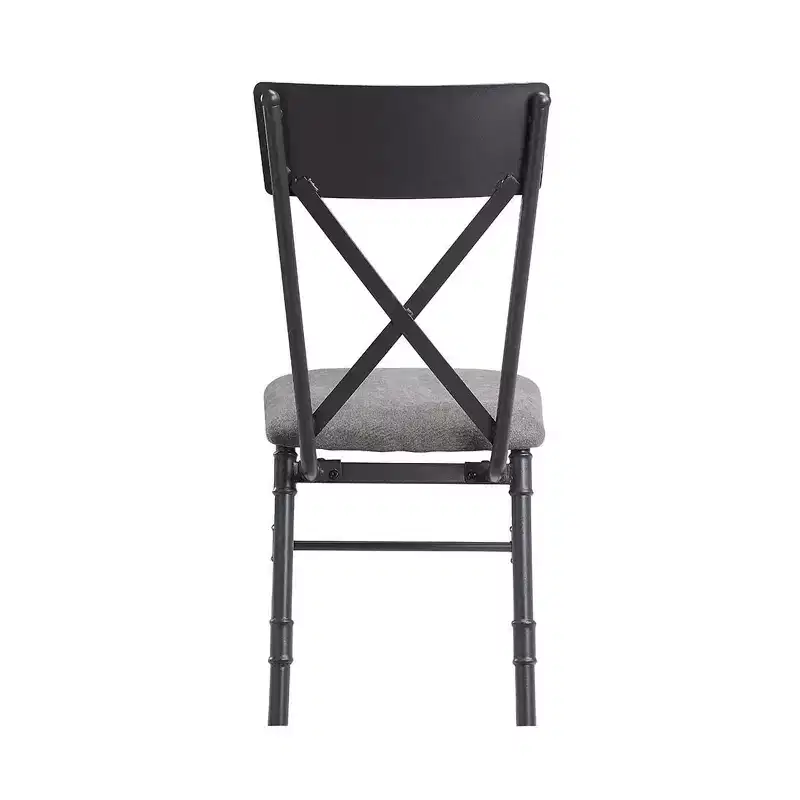 Simple Relax Set of 2 Fabric Upholstered Side Chairs with X-Shape Backrest in Gray and Sandy Black