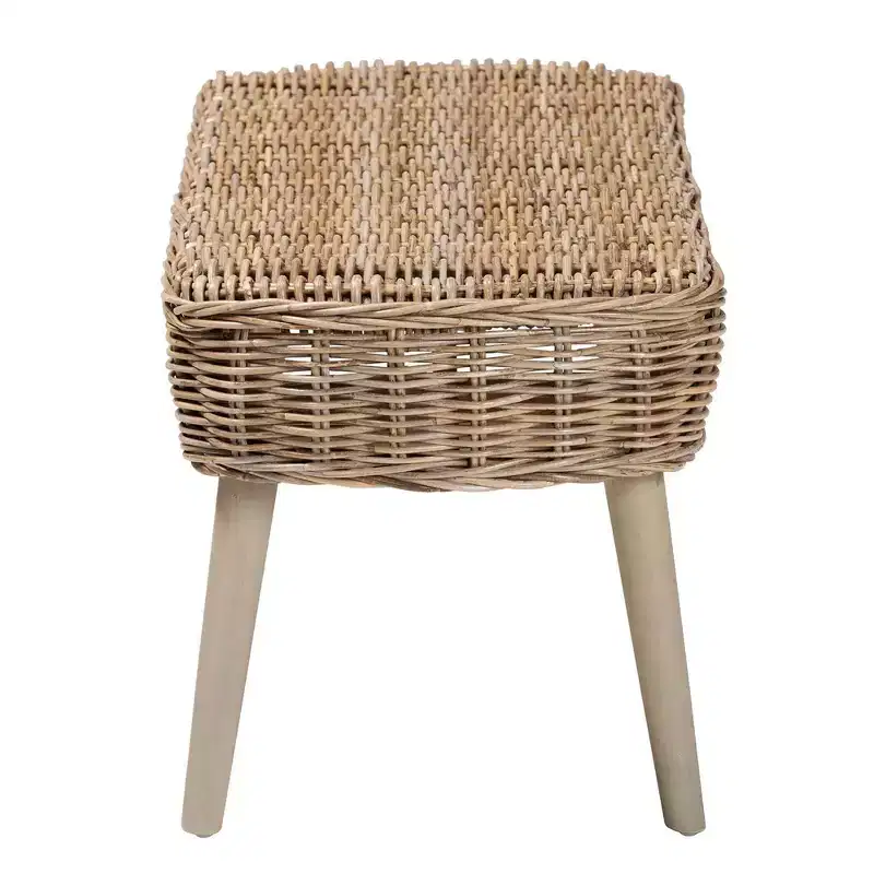 &  Natural Kubu Rattan and Acacia Wood Accent Bench Gray