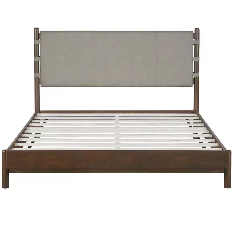 Christopher Knight Home Evelyn Mid-Century Modern Rubberwood Bed with Upholstered Headboard