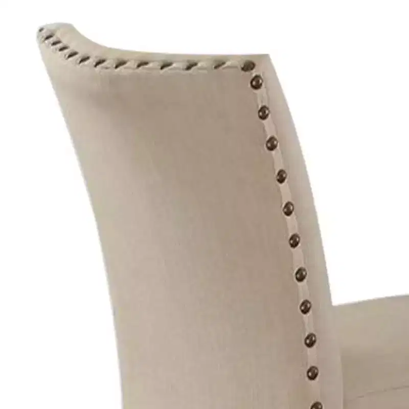25" Set of 2 Nolan Counter and Bar Stools Beige Linen/Salvage Dark Oak Finish - Acme Furniture: Padded Seat, Nailhead Trim, Metal Frame