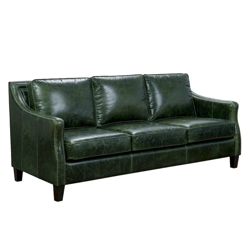 Essex Distressed Green Top Grain Leather Upholstered Vintage Sofa